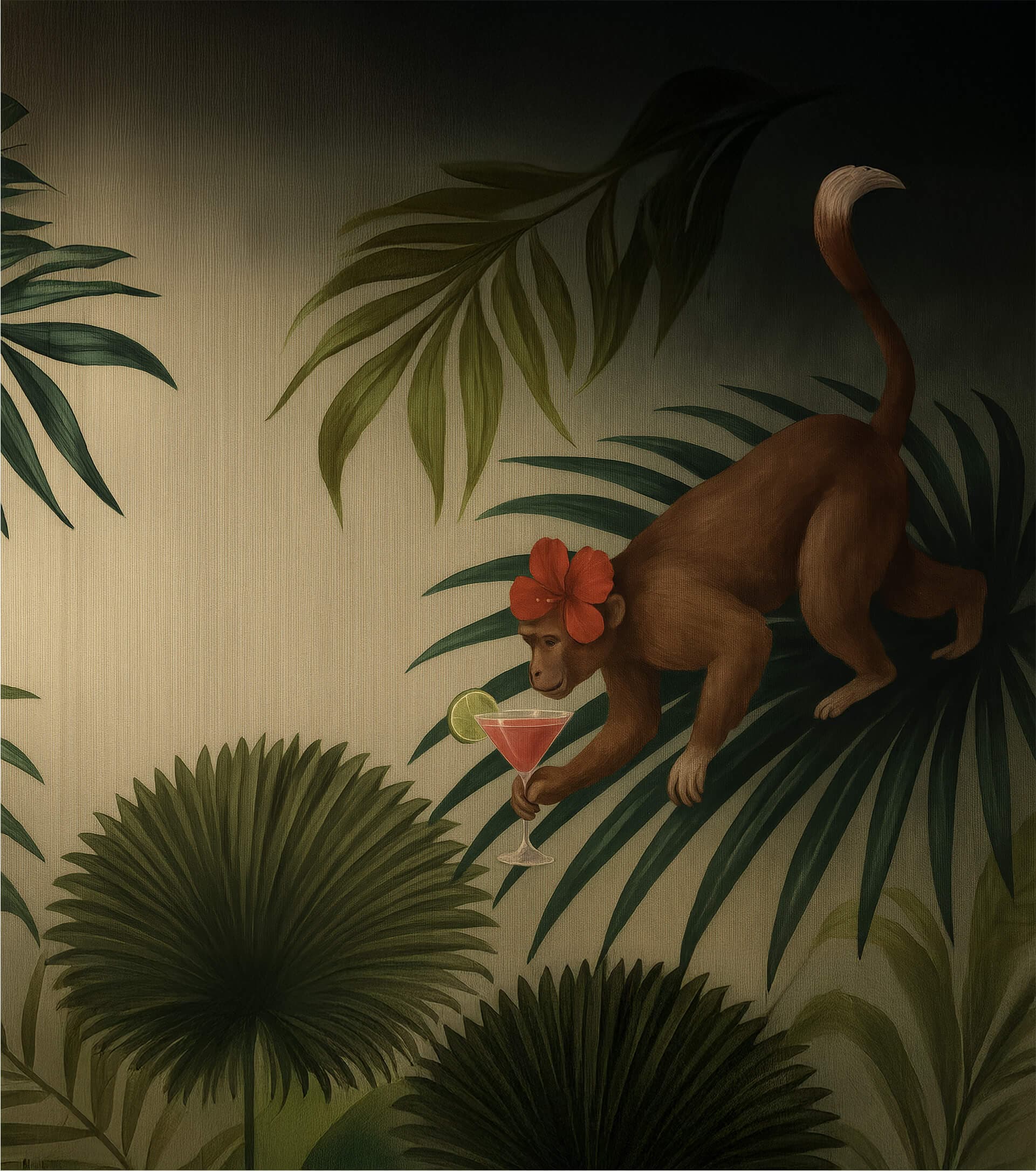 A monkey holding a martini glass